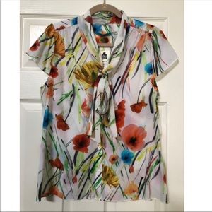 NVW Alice + Olivia Poppy Silk Blouse with tie